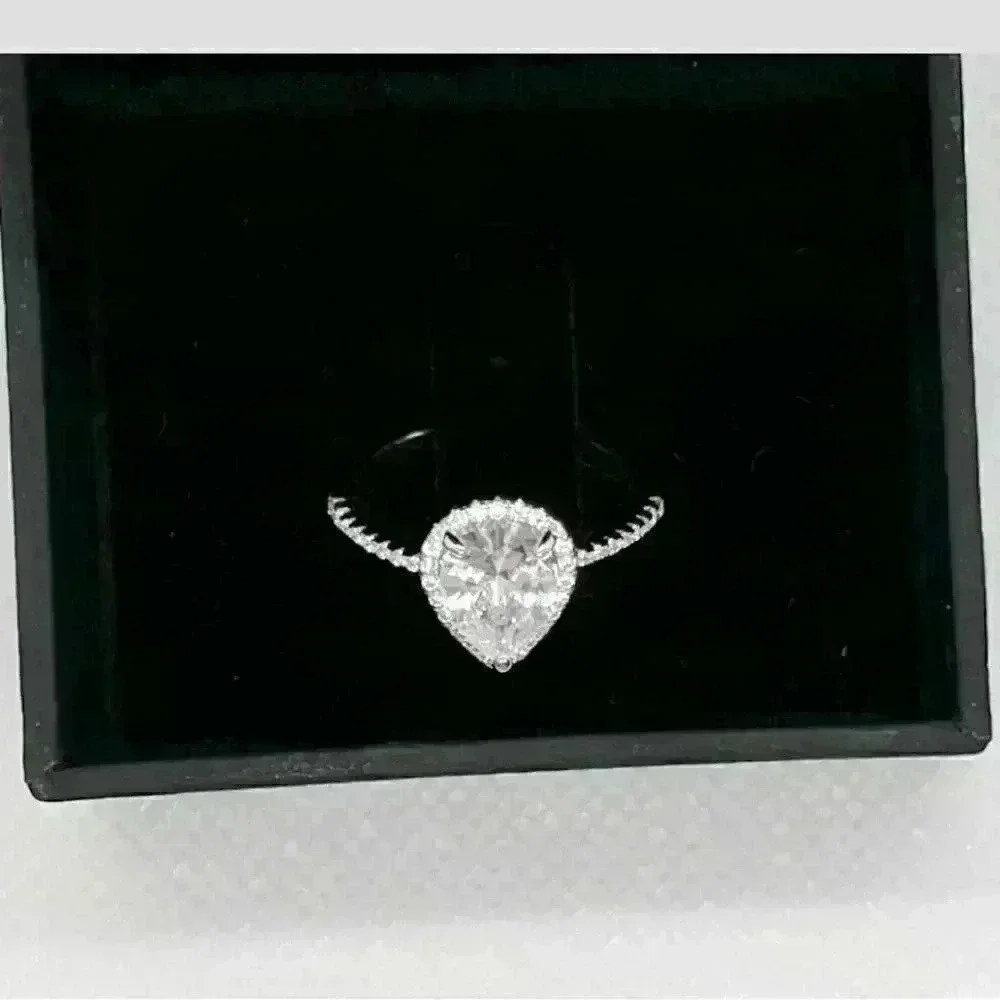 Pear shaped halo Diamond ring 925 sterling silver